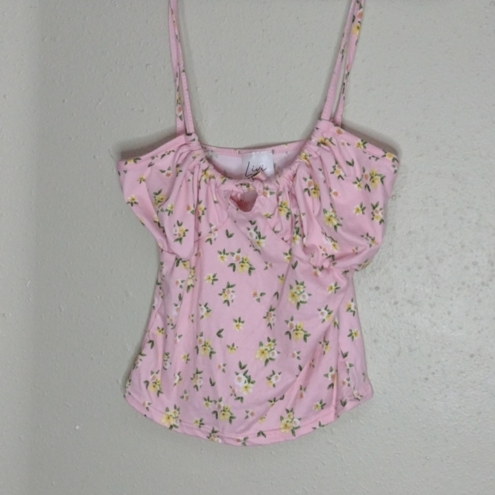 Pink floral crop tank